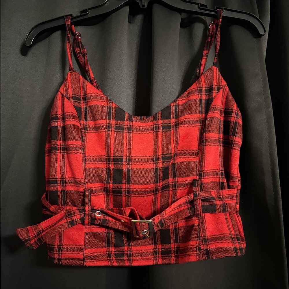 Plaid Red and Black Women's Top